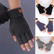 Men Fingerless Gloves Thermal Alpaca Wool Warm Cycling Fishing Knitted Mittens