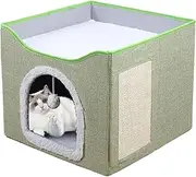 Nybhyjka Large Cat Cave | Foldable Cave Kitten House Cat Bed - Pet Nest Cube House with Plush Ball & Scratch Pad, Cute Sleeping Condo Tent, Pet Supplies