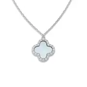 Silver Mother Of Pearl & Cz Clover 43+5cm Necklace in White