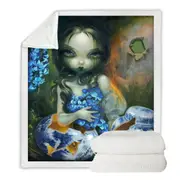 Art Painting Woman with Hyacinth Blue Flowers Throw Blanket