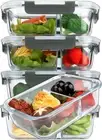 Glass Meal Prep Containers 2 Compartments Portion Control with Upgraded 5-Pack
