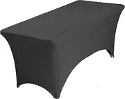 Spandex Tablecloth [6FT, Black] Tight, Fitted, Elastic Massage, Washable and Wrinkle Resistant Stretch Rectangular Patio Table Cover for Wedding, Banquet, Vendor Stand & Parties [183Lx76Wx76H] cm