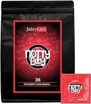 NottyBoy Juicy Lucy Strawberry Flavored Ultra Thin Smooth Condoms For Men - 36 Count | Close Fit | Flavor-Infused | Scented | Smells Good Taste Really Great