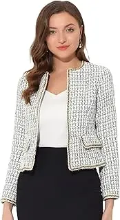 [Allegra K] Women's Plaid Tweed Blazer Suit Blazers Long Sleeve Open Front Work Office Short Jacket