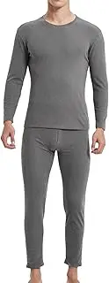 [Generic] Men'S Thermal Underwear Set Crew Neck Warm Shirt Long Johns Base Layer Fleece Lined Leggings For Skiing Weather