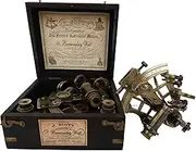 US HANDICRAFTS J| Scott London Brass Ship History Sextant with Hardwood Box|J| Scott London Brass Ship History Sextant with Hardwood Box|