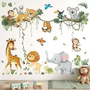 DECOWALL SG2-2501 Jungle Animal Wall Stickers Safari Tree Branch Removable Peel and Stick Nursery Decals Baby Kids Room Home Decor Giraffe Lion Elephant Monkey