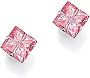 [JewelryWeb] 925 Sterling Silver 6mm Square Pink CZ Simulated Diamond Stud Earrings-Stud Earring for Women
