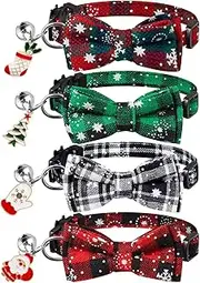 LLHK 4 Pack Christmas Cat Collars with Bow Tie and Bell,Breakaway Kitten Collar for Girl Boy Cats,Adjustable 7-12inch, for Kitty Kitten Adult Cats,Pet Supplies,Stuff,Accessories