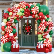 Merry Christmas Balloon Arch Kit, Christmas Red White Dark Green Balloons Red Gi