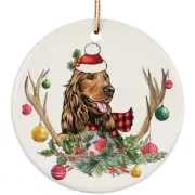 Cute Cocker Spaniels Dog With Antlers Reindeer Flower Xmas Circle Ornament Gift