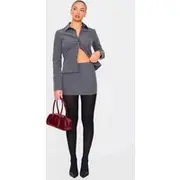 Grey Tailored Woven Glitter Pinstripe Micro Mini Skirt, Grey