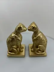 Set of 2 - Leopard Cheetah Bookends Sculpture gold brass 8 Oak Lane Brand -India