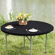Nacuci Round Fitted Table Cover Elastic Tablecloth 5ft Stretch Spandex Table Top Cover for Dining Indoor Outdoor Party Black 60 Inch