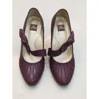 在飛比找蝦皮購物優惠-阿瘦A.S.O紫紅色窩心鞋墊蝴蝶結繫帶羊皮高跟鞋6.5號