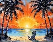 Tropical Paint by Numbers Kit for Adults - DIY Golden Orange Sunset with Palm Trees Painting on Canvas 16x20 Inches, Acrylic Paint Set,Suitable for Beginners,Relaxing Art for Home Decoration