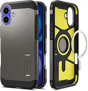 SPIGEN Tough Armor MagFit for iPhone 16 Case, Compatible with MagSafe Magnetic Ring, AI Enhanced XRD Foam Technology Heavy Duty Shock Absorption, Raised Edge Hard Kickstand Cover - Gunmetal
