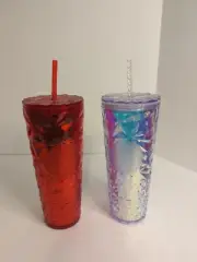 Starbucks Venti Iced Cup Set - Red Diamond Prism & Dichroic Prism NWT