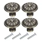 4 Sets Vintage Drawer Knobs with Flower Shape for Cupboard Bronze(1.2" Long)