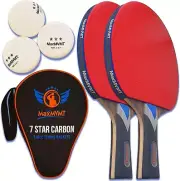 MaxMVMT Ping Pong Paddle Set of 2-Carbon Fiber 7 Ply Rackets -2Wristbands 3Balls
