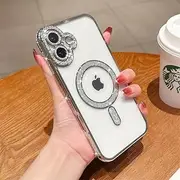 Cute Glitter Case for iPhone 16 Plus 6.7 inch,Sparkle Diamond Camera Cover & Military-Grade Shockproof [Compatible with MagSafe] Stylish Durable TPU Protective Phone Cover for Women & Girls-Silver