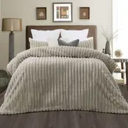 Jane Barrington Arna Natural 3 Pcs Channel Faux Bunny Fur Comforter Set