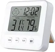Digital Indoor Thermometer Hygrometer Home Accurate Temperature Humidity Gauge with Time Display Comfort Indicator Support Alarm Clock Function and ℃/℉ Switching for Home Office Without Backlight