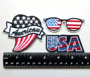 USA AMERICAN HEART FLAG STARS SUNGLASSES CLOTHING CRAFTS JACKET IRON ON PATCHES