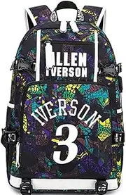 Basketball Player Star Allen Iverson Luminous Multifunction Backpack Travel Student Backpack Fans Bookbag for Men Women Depositary Casual Daypack,2