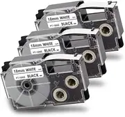 Pristar Compatible Label Tape Replacement for Casio XR-18WE XR18WE 18mm for Casio EZ Label Maker KL-120 KL-8100 KL-130 KL-820 KL-HD1-IH KL-750 KL-750B KL-7000 KL-8200 KL-G2, Black on White, 3-Pack