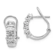 Solid 14k White Gold Simulated CZ Omega BacK Hoop Earrings
