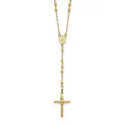 14K Yellow Gold Diamond-Cut 3mm Beaded Semi-Solid Rosary Necklace
