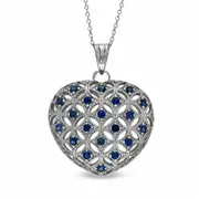 Lab-Created Blue Sapphire Puffed Heart Pendant in Sterling Silver