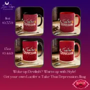 Take That Depression Mug, Hazbin Hotel, Lucifer, Coloured Handle 11 & 15oz Mugs