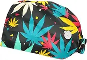 [WOSHJIUK] Working Hat 2 Pack Scrub Caps for Women,Colorful Autumn Leaf,Tie Back Cap Adjustable Scrub Hat
