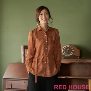 【RED HOUSE 蕾赫斯】波卡點點綁帶襯衫(咖啡色)