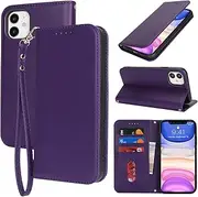 for iPhone 11 Case Leather Wallet Magnetic Flip Cover with Wrist Strap Card Holders SunYoo Case Women Men RFID Blocking Porte Feuille Portefeuille Coque étui for iPhone11 Pour Femmes Homme Purple