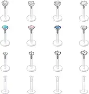 [Briana Williams] 16pcs Lip Labret Bars Stud Bioflex Flexible Stainless Steel 16G Retainer Tragus Cartilage 6/8/10mm Piercing