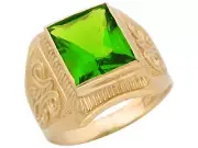 10k or 14k Yellow Gold Simulated Peridot August Birthstone Mens Wide Ring