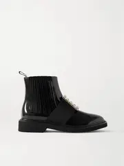 [Roger Vivier] Roger Vivier - Viv Ranger Crystal-embellished Patent-leather Chelsea Boots - Black - IT41 IT 41 Black