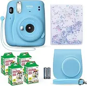 [Fujifilm] Instax Mini 11 Instant Camera Sky Blue + Fuji Film Value Pack (40 Sheets) + Shutter Accessories Bundle, Incl. Compatible Carrying Case, Quicksand Beads Photo Album 64 Pockets