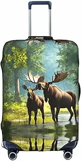 [Pvinnk] Deer Bear Moose Print Protective Luggage Cover Elastic Washable Suitcase Protector Travel Gear Protector, White, X-Large