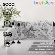 SOGA X2 35cm Black and White Throw Pillow Floral Print Elegant with TasseL