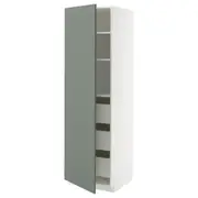 METOD / MAXIMERA high cabinet with drawers, white/Nickebo matt grey-green, 60x60x200 cm