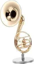 Totority Miniature Horn Model Collectible French Horn Model Miniature Instrument with Case Musical Instrument Standard Trumpet Training Device Musical Room Decorations Golden Brass