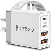USB C Charger Cube, 40W Wall Plug Fast Charging Block, 4-Port PD+QC Power Adapter Multiport Brick Type C Box for iPhone 16 15 14 13 12 11 Plus Pro Max, Galaxy, Tablet and More