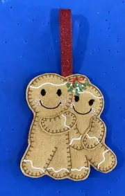 Mistletoe Ginger Couple Handmade Embroidered Felt Gingerbread Man/Ornament