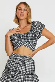 Check Crop Top Tie Up - Size 12, Women's Crop Top