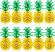 Blulu 10 Packs 14 Inch Pineapple Honeycomb Centerpieces Tissue Paper Pineapple Table Hanging Decoration for Hawaiian Luau Party Supplies Favors