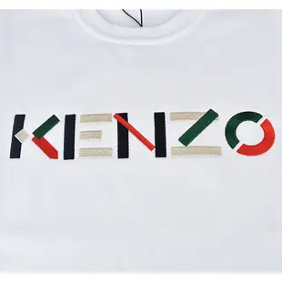 KENZO彩色刺繡LOGO字母設計純棉長袖大學T恤(女裝/白)